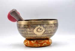Double Dorje Tibetan Singing Bowl with Mantra & Fire Etching and Flower of Life Design