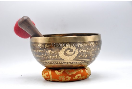 Double Dorje Tibetan Singing Bowl with Mantra & Fire Etching and Flower of Life Design