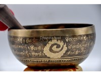 Double Dorje Tibetan Singing Bowl with Mantra & Fire Etching and Flower of Life Design