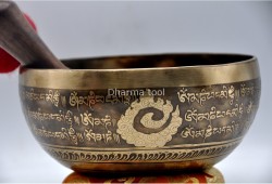 Double Dorje Tibetan Singing Bowl with Mantra & Fire Etching and Flower of Life Design