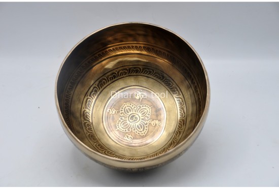 Double Dorje Tibetan Singing Bowl with Mantra & Fire Etching and Flower of Life Design