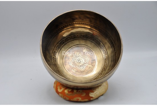 Double Dorje Tibetan Singing Bowl with Mantra & Fire Etching and Flower of Life Design