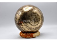 Double Dorje Tibetan Singing Bowl with Mantra & Fire Etching and Flower of Life Design