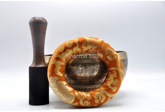 Double Dorje Tibetan Singing Bowl with Mantra & Fire Etching and Flower of Life Design