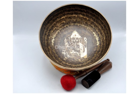 Ganesha Tibetan Singing Bowl with Tibetan Mantra & Buddha-Eyes Mandala Design