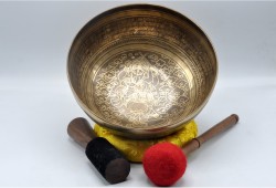 Ganesha Sanskrit Mantra Tibetan Singing Bowl with Shatkona Sacred Geometry