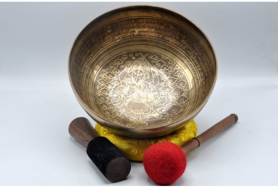 Ganesha Sanskrit Mantra Tibetan Singing Bowl with Shatkona Sacred Geometry
