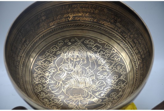 Ganesha Sanskrit Mantra Tibetan Singing Bowl with Shatkona Sacred Geometry