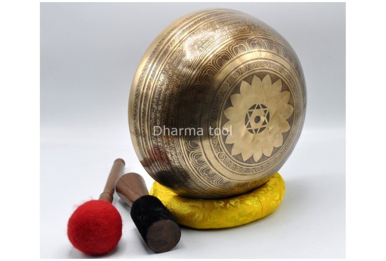 Ganesha Sanskrit Mantra Tibetan Singing Bowl with Shatkona Sacred Geometry
