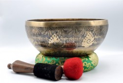 Double Dorje Tibetan Singing Bowl with Tibetan Mantra & Double Fish Auspicious Symbol
