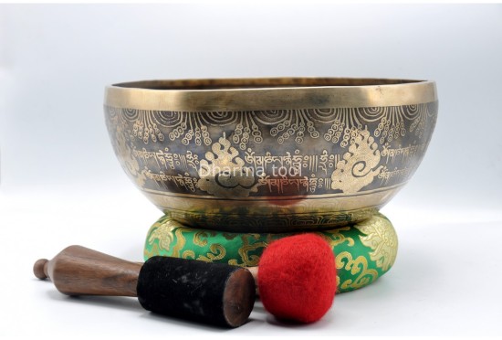 Double Dorje Tibetan Singing Bowl with Tibetan Mantra & Double Fish Auspicious Symbol