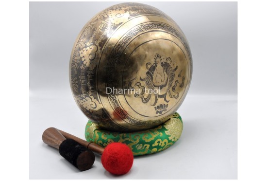 Double Dorje Tibetan Singing Bowl with Tibetan Mantra & Double Fish Auspicious Symbol
