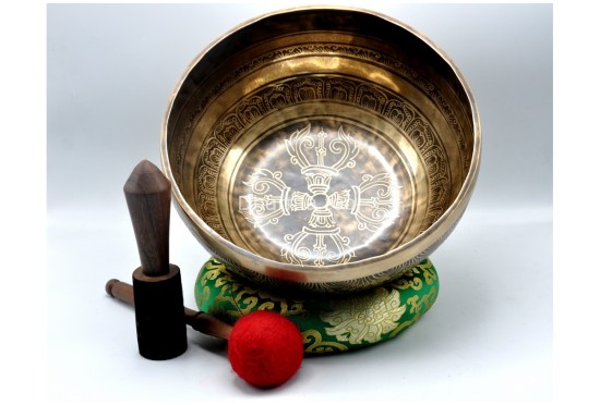 Double Dorje Tibetan Singing Bowl with Tibetan Mantra & Double Fish Auspicious Symbol