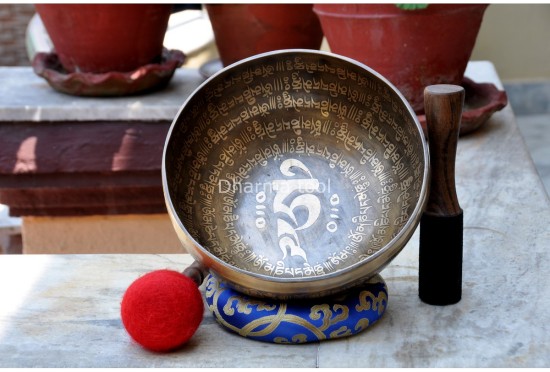 Handmade Tibetan Mantra Singing Bowl – Full Mantra Etched (Multi-Size)