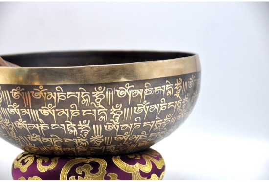Tibetan Om Mantra Singing Bowl with Double Dorje Sacred Symbol