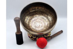 Tibetan Om Mantra Singing Bowl with Double Dorje Sacred Symbol
