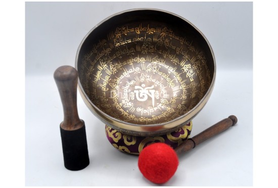 Tibetan Om Mantra Singing Bowl with Double Dorje Sacred Symbol