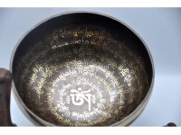 Tibetan Om Mantra Singing Bowl with Double Dorje Sacred Symbol