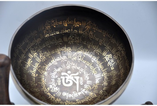 Tibetan Om Mantra Singing Bowl with Double Dorje Sacred Symbol