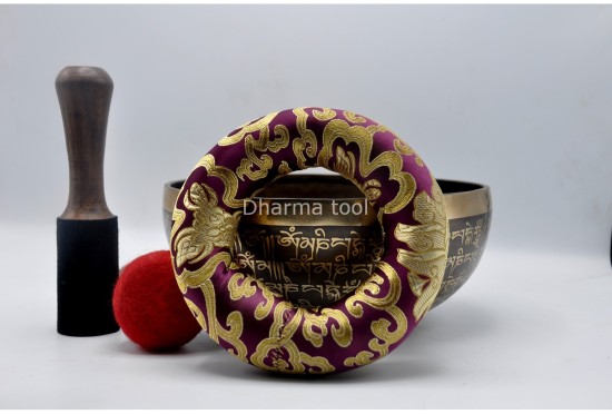 Tibetan Om Mantra Singing Bowl with Double Dorje Sacred Symbol