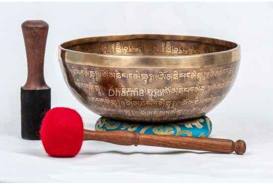 Dorje Tibetan Singing Bowl with Tibetan Mantra Ring & Tibetan Om Symbol