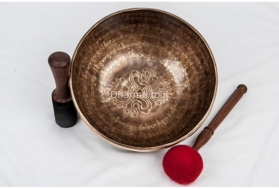 Dorje Tibetan Singing Bowl with Tibetan Mantra Ring & Tibetan Om Symbol