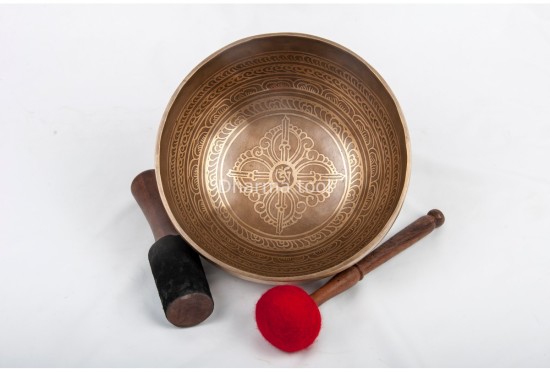 Double Dorje Tibetan Singing Bowl with Potala Gate Mantra & Endless Knot Design