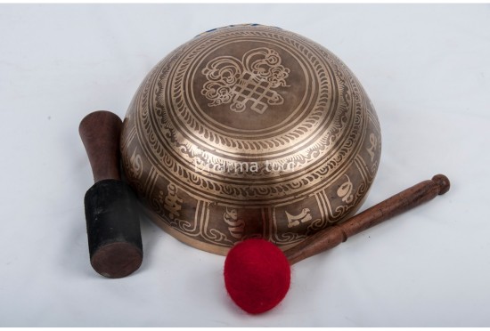 Double Dorje Tibetan Singing Bowl with Potala Gate Mantra & Endless Knot Design