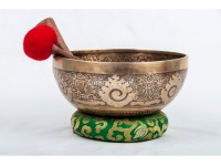 Flower of Life Tibetan Singing Bowl with Mantra, Eight Auspicious Symbols & Double Dorje