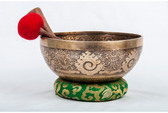 Flower of Life Tibetan Singing Bowl with Mantra, Eight Auspicious Symbols & Double Dorje