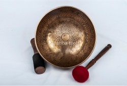 Flower of Life Tibetan Singing Bowl with Mantra, Eight Auspicious Symbols & Double Dorje