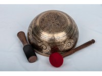 Flower of Life Tibetan Singing Bowl with Mantra, Eight Auspicious Symbols & Double Dorje
