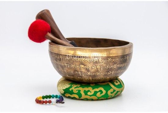 Mantra Etched Jhumka Singing Bowl with Buddha Eyes & Mantra Chakra