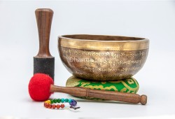 Mantra Etched Jhumka Singing Bowl with Buddha Eyes & Mantra Chakra