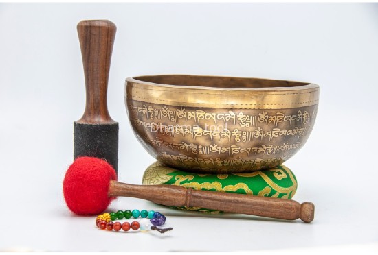 Mantra Etched Jhumka Singing Bowl with Buddha Eyes & Mantra Chakra