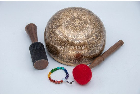 Mantra Etched Jhumka Singing Bowl with Buddha Eyes & Mantra Chakra