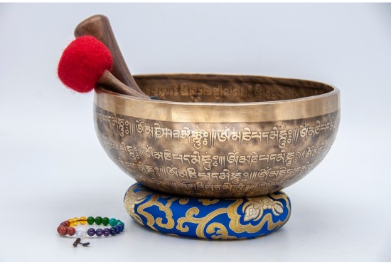 Mantra Etched Jhumka Singing Bowl with Tibetan Om & Tibetan Conch Design