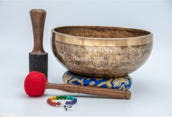 Mantra Etched Jhumka Singing Bowl with Tibetan Om & Tibetan Conch Design