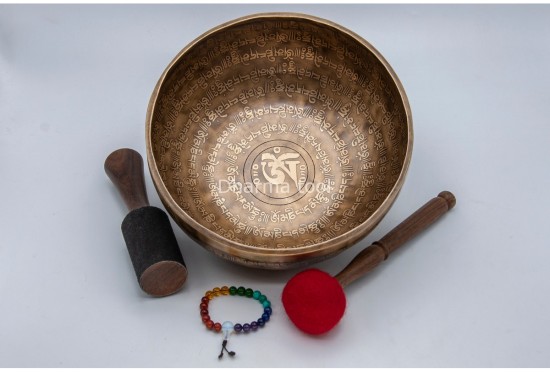 Mantra Etched Jhumka Singing Bowl with Tibetan Om & Tibetan Conch Design