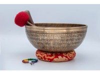 Mantra Etched Jhumka Singing Bowl with Tibetan Conch & Mantra Mandala