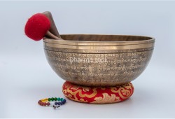 Mantra Etched Jhumka Singing Bowl with Tibetan Conch & Mantra Mandala