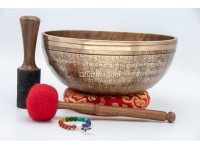 Mantra Etched Jhumka Singing Bowl with Tibetan Conch & Mantra Mandala