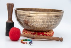 Mantra Etched Jhumka Singing Bowl with Tibetan Conch & Mantra Mandala