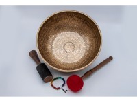Mantra Etched Jhumka Singing Bowl with Tibetan Conch & Mantra Mandala