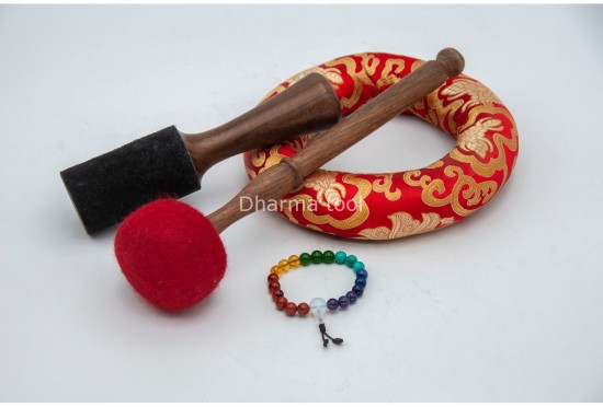 Mantra Etched Jhumka Singing Bowl with Tibetan Conch & Mantra Mandala