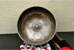 Lingam Tibetan Singing Bowl with Shree Yantra Symbols & Lotus Mantra Engraving