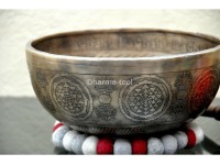 Lingam Tibetan Singing Bowl with Shree Yantra Symbols & Lotus Mantra Engraving