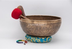 Lingam Tibetan Singing Bowl with Eight Auspicious Symbols, Lotus Mantra & Mandala Design