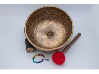 Lingam Tibetan Singing Bowl with Eight Auspicious Symbols, Lotus Mantra & Mandala Design