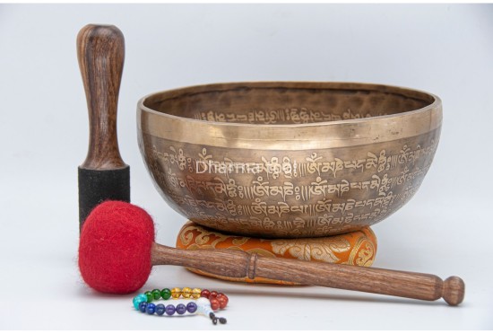 Lingam Tibetan Singing Bowl with Tibetan Mantra & Mandala Engraving